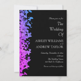 Invitación Patrón de hoja púrpura Boda negro elegante
