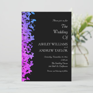Invitación Patrón de hoja púrpura Boda negro elegante