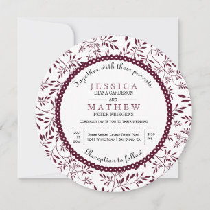 Invitación Patrón de hojas borgoñas boda floral moderno