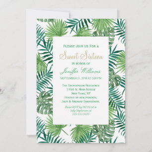 Invitación Patrón de hojas botánicas de follaje tropical.    
