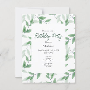 Invitación Patrón de hojas de acuarela de capas verdes