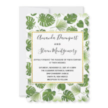 Patrón de hojas tropicales verdes Boda elegante