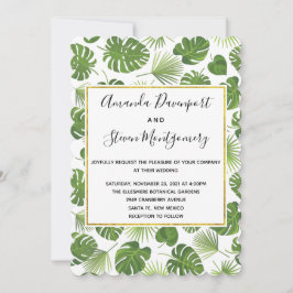 Invitación Patrón de hojas tropicales verdes Boda elegante