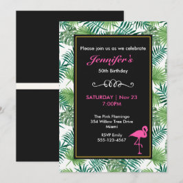 Invitación Patrón de Hojas Tropicales y Cumpleaños de Flamenc