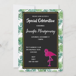 Invitación Patrón de hojas tropicales y Fiesta de flamenco ro