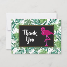 Invitación Patrón de hojas tropicales y flamenco rosa gracias