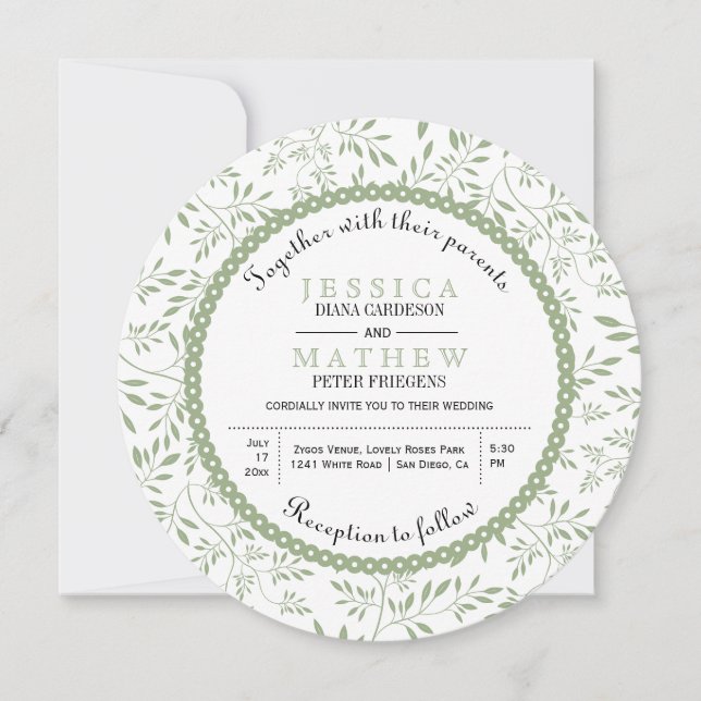 Invitación Patrón de hojas verdes de sabio boda floral modern (Anverso)