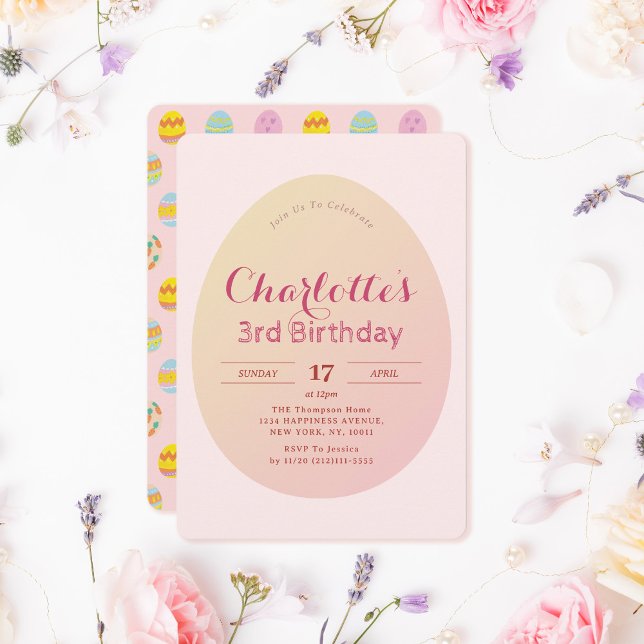 Invitación Patrón de huevo simple Niños rosa suave Cumpleaños (Subido por el creador)