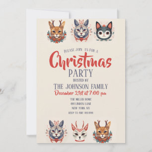 Invitación Patrón de Ilustracion de gatos de renos de navidad