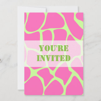 Invitación Patrón de impresión de jirafa, rosa brillante y ve