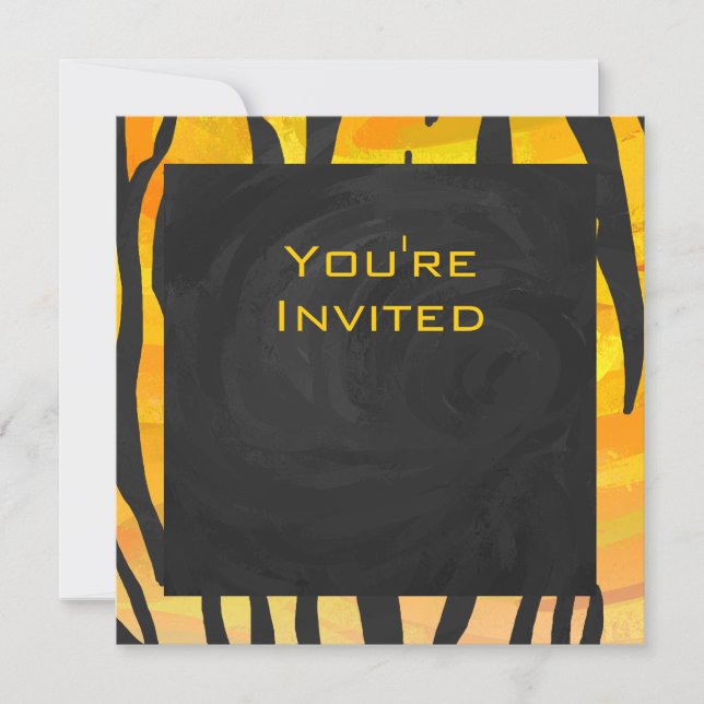 Invitación Patrón de impresión de tigre negro y Naranja monog (Anverso)