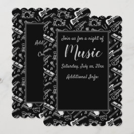 Invitación Patrón de instrumentos en blanco y negro