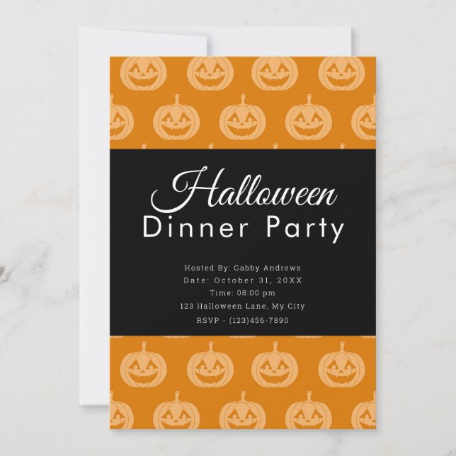 Invitación Patrón de Jack-O' Lantern Fiesta de Cena de Hallow (Anverso)
