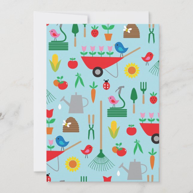 Invitación Patrón de jardín flores de primavera y herramienta (Anverso)