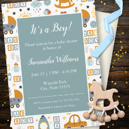Invitación Patrón de juguete de coche lindo Niño Baby Shower 