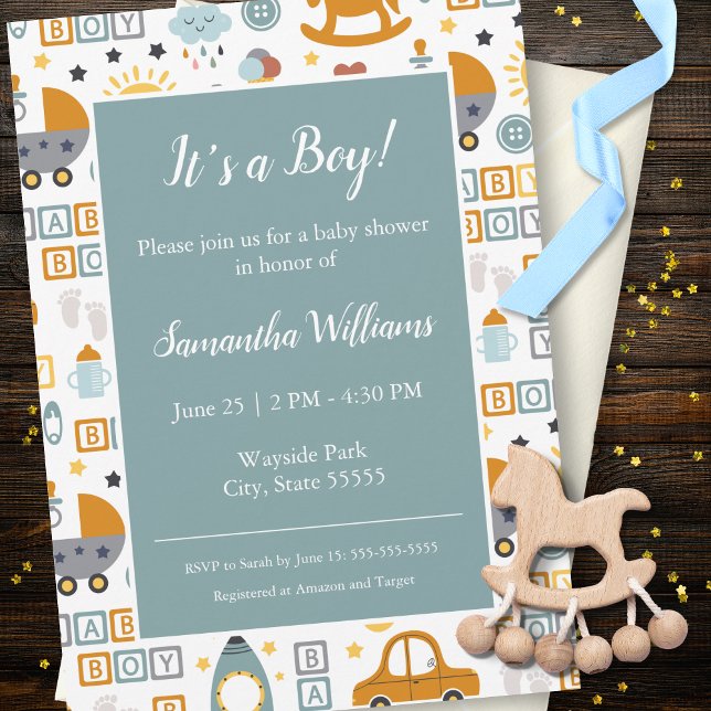 Invitación Patrón de juguete de coche lindo Niño Baby Shower  (Subido por el creador)