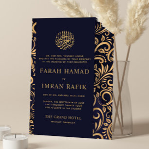 Invitación Patrón de la Marina Oro Azul Patrón musulmán Boda