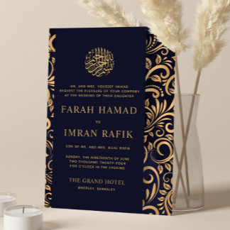 Invitación Patrón de la Marina Oro Azul Patrón musulmán Boda
