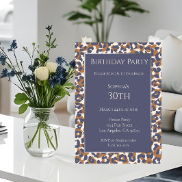 Invitación Patrón de leopardo de cumpleaños-Azul y Marrón-