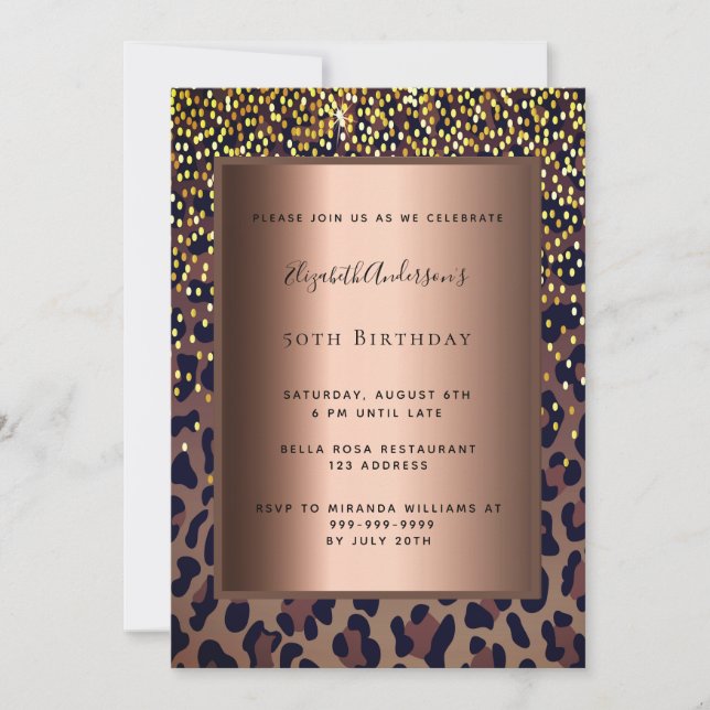 Invitación Patrón de leopardo de la fiesta de cumpleaños metá (Anverso)