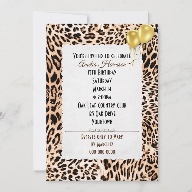 Invitación Patrón de leopardo de partido de cumpleaños (Anverso)