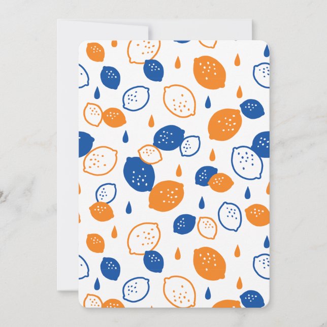 Invitación Patrón de limón azul y Naranja juguetón con tema d (Anverso)