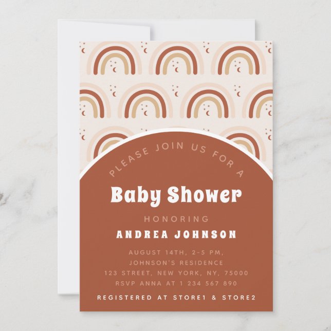 Invitación Patrón de luna arcoiris de Boho Terracotta Baby Sh (Anverso)