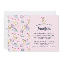 Patrón de luna, estrellas y nubes en cumpleaños ro