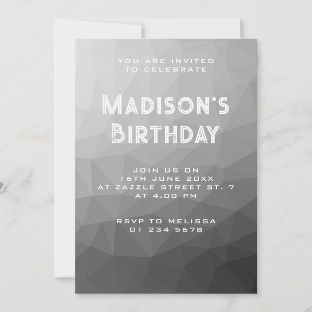 Invitación Patrón de malla geométrica de gradiente gris (Anverso)
