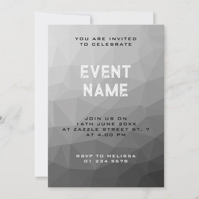 Invitación Patrón de malla geométrica de gradiente gris (Anverso)
