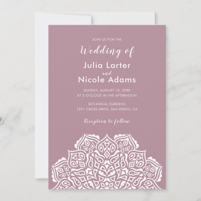 Invitación Patrón de mandala geométrico clásico para boda (Anverso)