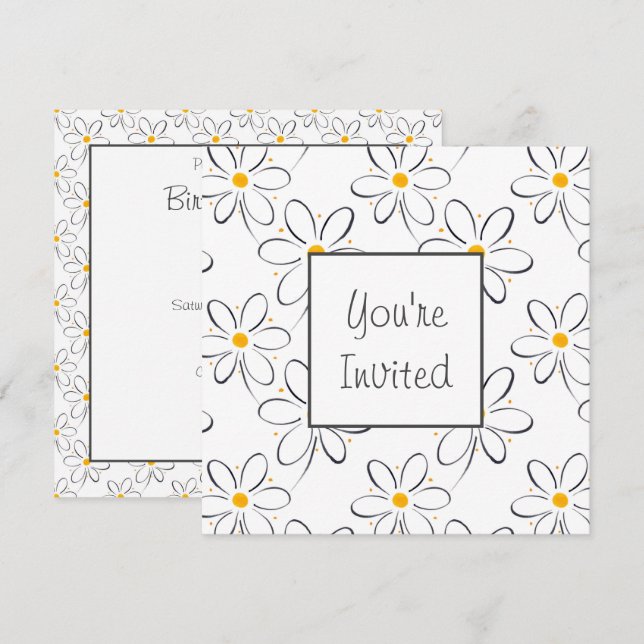 Invitación Patrón de margarita blanca (Anverso / Reverso)