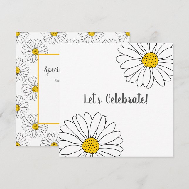 Invitación Patrón de margarita blanca y margarita blanca (Anverso / Reverso)