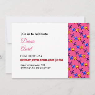 Invitación Patrón de mariposa de píxeles lindo sobre fondo ro