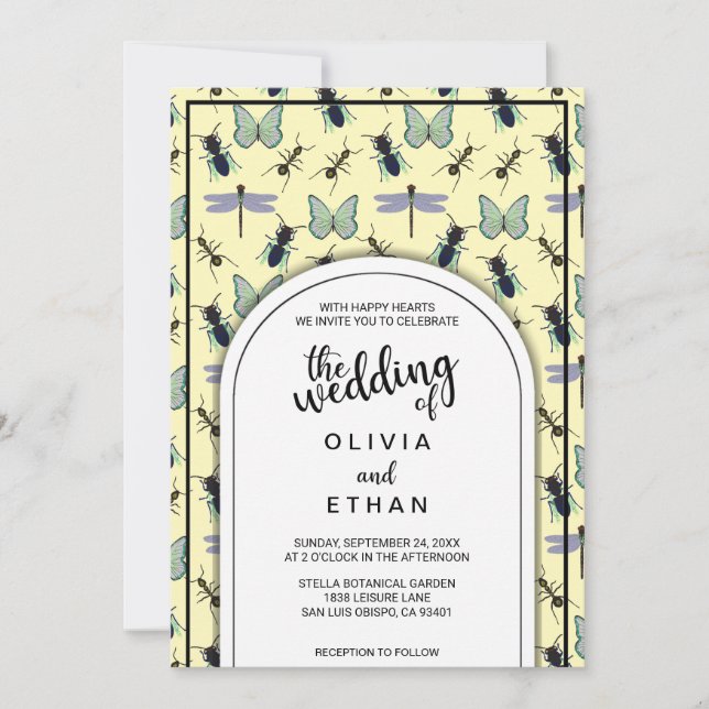 Invitación Patrón de mariposa de verano con flores Boda Invit (Anverso)