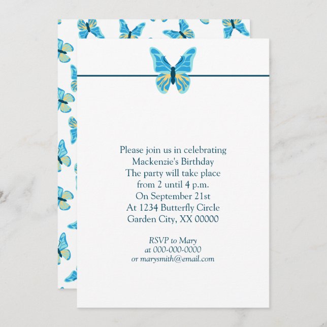 Invitación Patrón de mariposas Colores personalizados Gráfico (Anverso / Reverso)