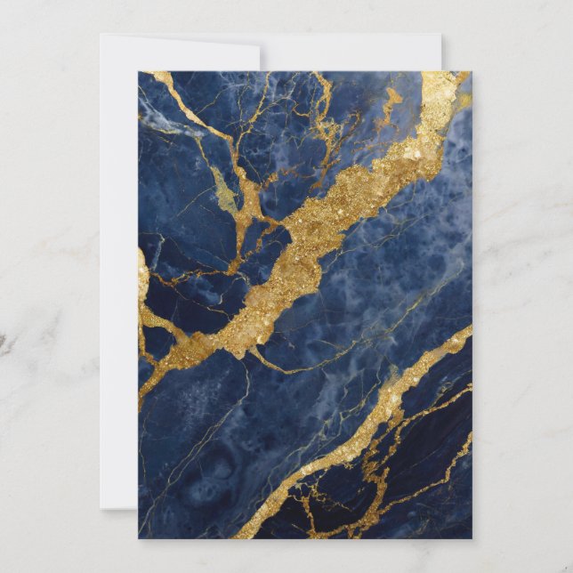 Invitación Patrón de mármol azul con oro (Anverso)