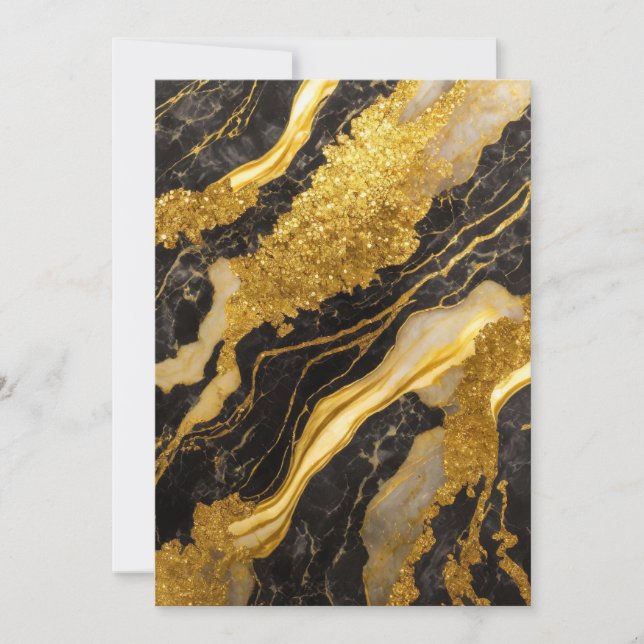 Invitación Patrón de mármol negro con oro (Anverso)