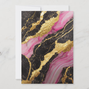 Invitación Patrón de mármol negro rosa con oro