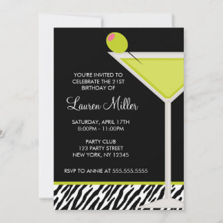 Invitación Patrón de Martini Verde y Zebra