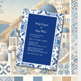 Invitación Patrón de mosaico azul mediterráneo
