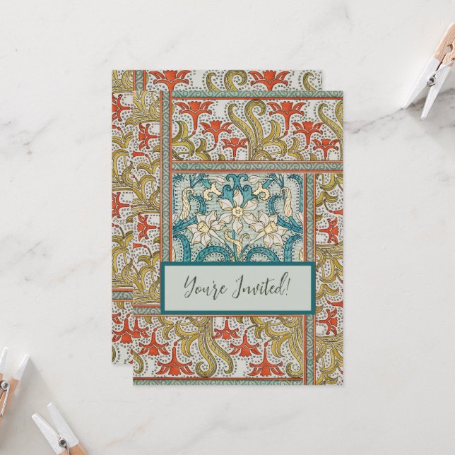 Invitación Patrón de Narciso Art Nouveau Antiguo Verneuil (Anverso/Reverso In Situ)