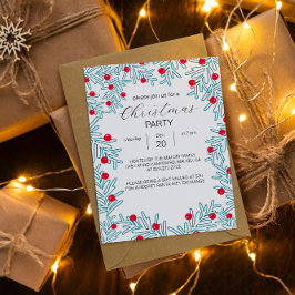 Invitación Patrón de Navidad de Rama de Pino Moderna y Bayas 