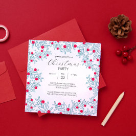Invitación Patrón de Navidad de Rama de Pino Moderna y Bayas 