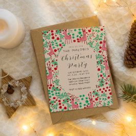 Invitación Patrón de Navidad Reno Rosa Caprichoso Vintage