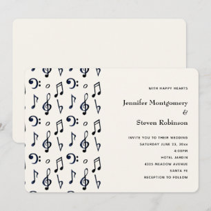 Invitación Patrón de notas musicales lindas para boda