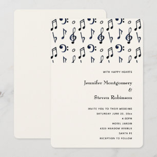 Invitación Patrón de notas musicales lindas para boda