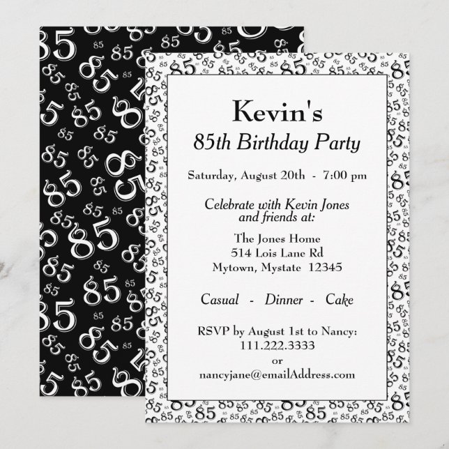 Invitación Patrón de número 85 Partido de cumpleaños Guay Neg (Anverso / Reverso)