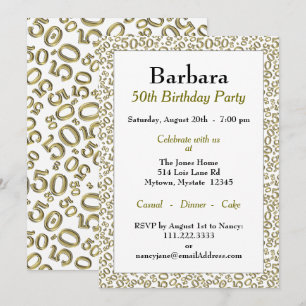 Invitación Patrón de número aleatorio 50 Oro/Blanco 50º