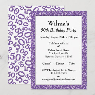 Invitación Patrón de número aleatorio 50 púrpura/blanco 50º